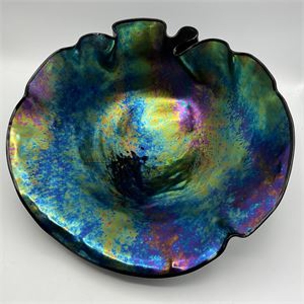 Robert Sharp Handcrafted Studio Art Glass Iridescent Centerpiece Bowl 1994